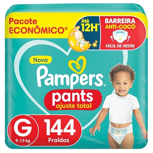 Fralda Descartável Pampers Pants Ajuste Total - Tamanho G, 144 Unidades - Fácil de vestir,...