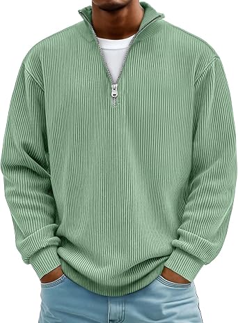 Mens Quarter Zip Pullover Fall Winter Casual Long Sleeve Mock Neck Comfy Sweatshirts Slim Fit Sweater Top
