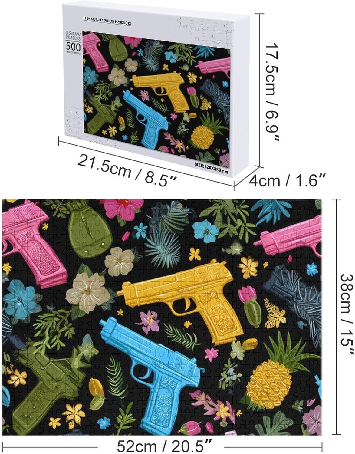 Gun Print Puzzles for Adults 500 PCS Wooden Jigsaw Puzzle Wall Decor Christmas
