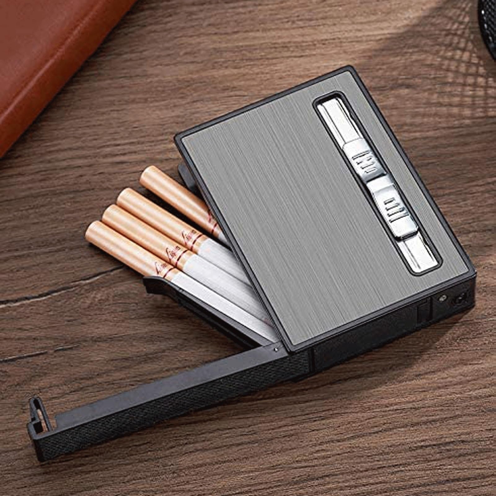 Metal cigarette case 2-in-1 lighter, built-in lighter, windproof filled  butane gas lighter, jet torch lighter, automatic ejection cigarette case  (gas not included) (Color : B) : Amazon.co.uk: Fashion