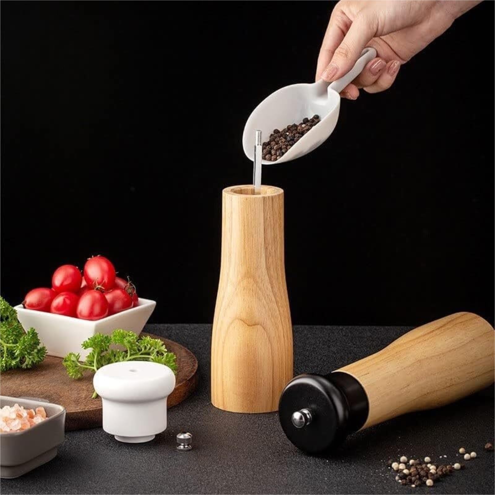 Mühle Für Salz Pfeffer 8-Zoll-Salz- Und Pfeffermühlen-Set Aus Gummiholz, Meersalzmühle, Keramik-Pfeffermühle Gewürzmühlen Küche