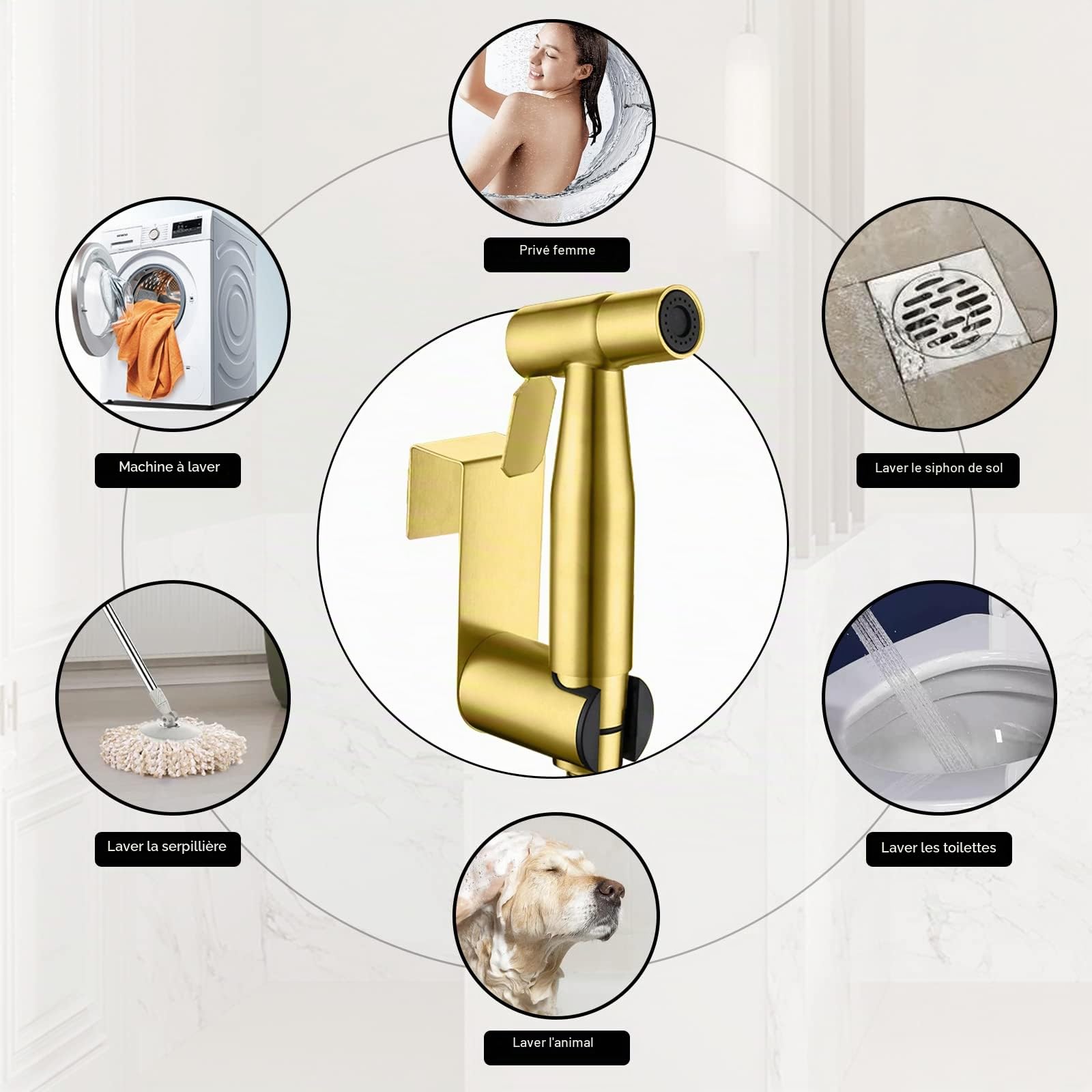 LOSCHEN Kit de pulvérisateur mural pour bidet, pulvérisateur manuel en acier inoxydable Fixation WC pour animaux de compagnie Salle de bain / Hygiène personnelle
