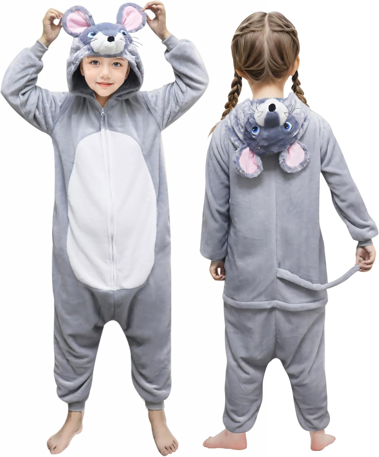 Kids Mouse Onesie Cosplay Animal Costume Christmas Halloween Fleece Jumpsuit Bodysuit Cartoon Outfit