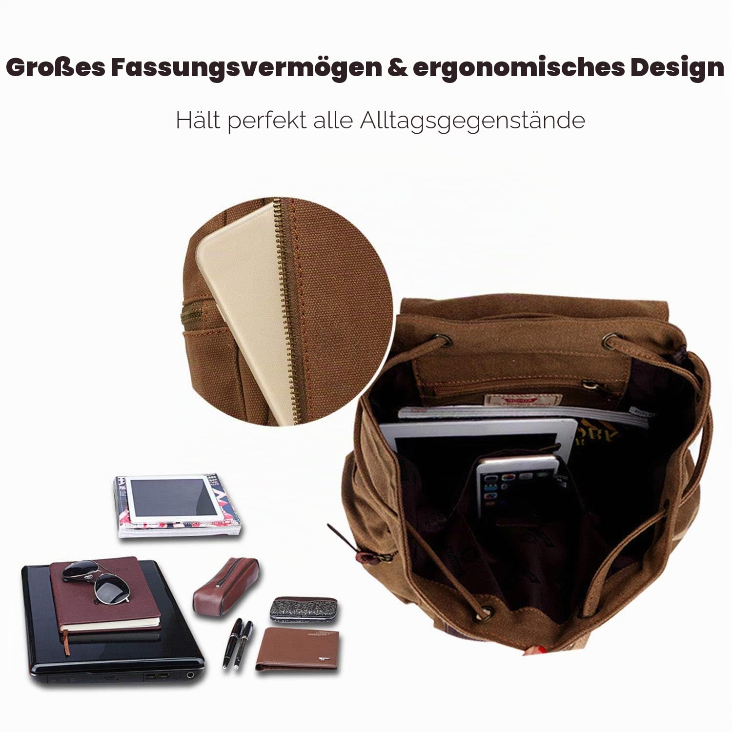 FANDARE Vintage Rucksäcke Schulrucksack Leinwand Daypacks Ranzen Mädchen Schulranzen für 14 Zoll Laptop Taschen Herren Damen Schultasche für Arbeit Wandern Reisen Camping Rucksack