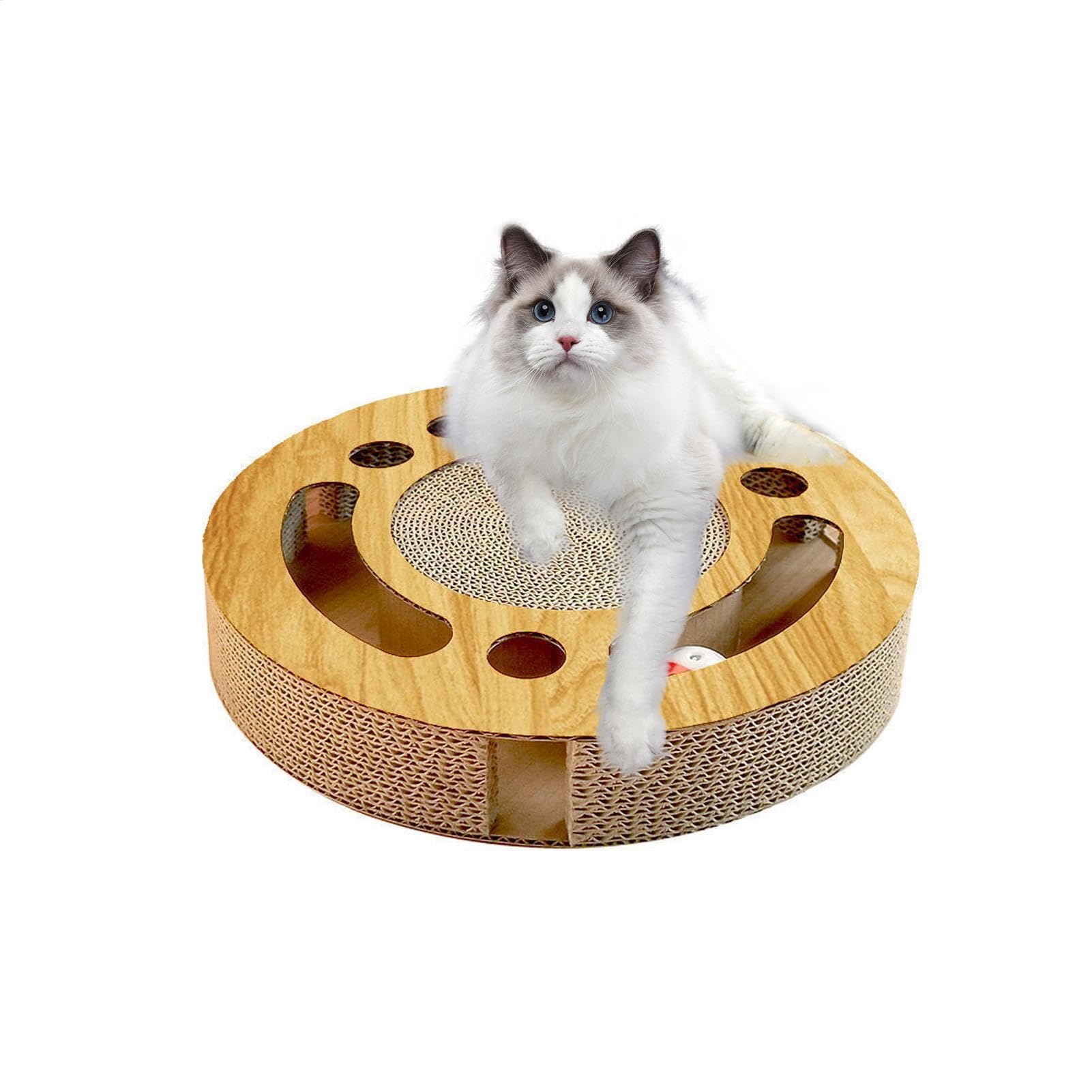 Planche ronde à gratter pour chat et jouet de piste à billes en papier