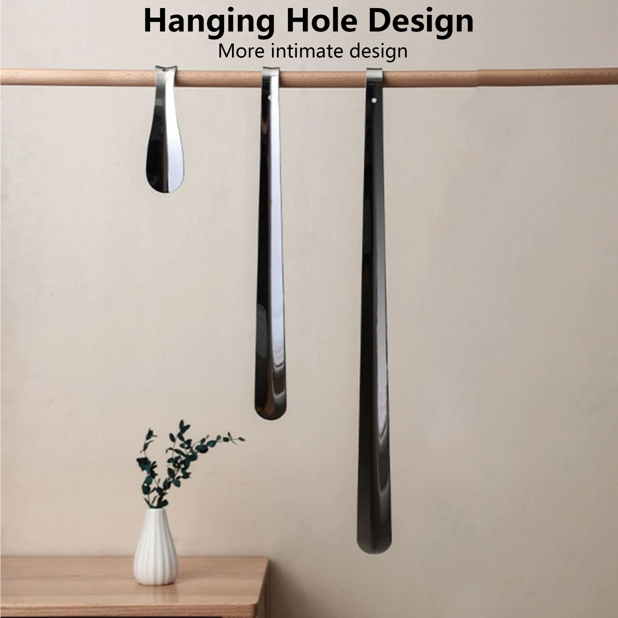 laeeyin Calzador de metal largo 42 cm con agujero colgante, plateado