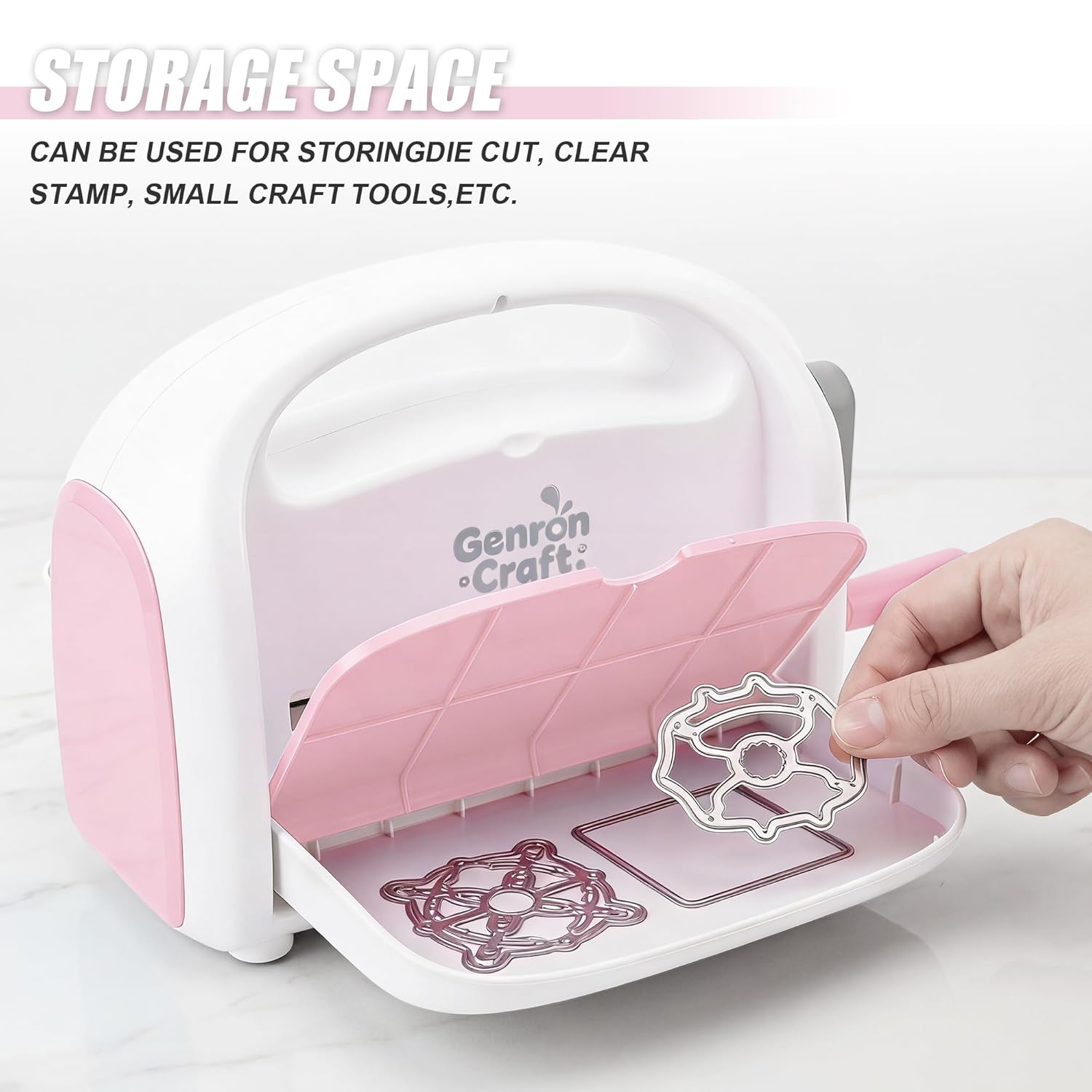 Manual Die Cutting Machine for Paper Carft, Embossing Machine kit for Beginner,6inch openning (Pink)
