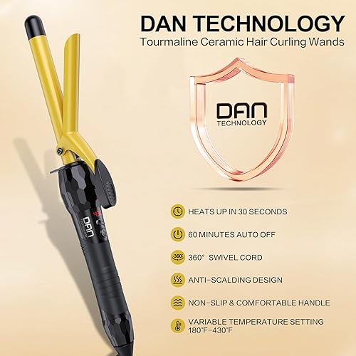 Miniatura 5 de DAN Technology Rizador de pelo de 34 pulgadas, rizador de pelo de cerámica turmalina con pantalla LCD (180 F a 430 F), calentamiento rápido, doble
