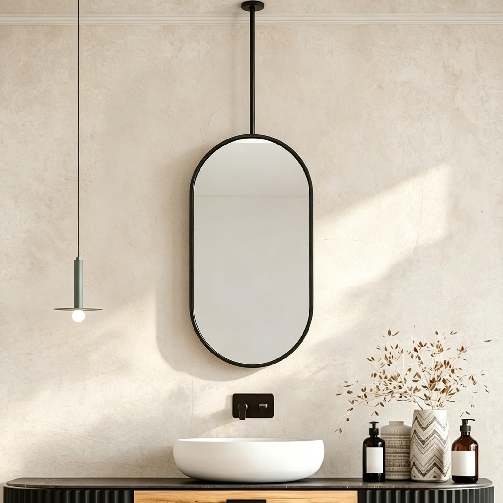 Yopappol Oval Ceiling Hanging Mirror, Bathroom Vanity Makeup Mirror