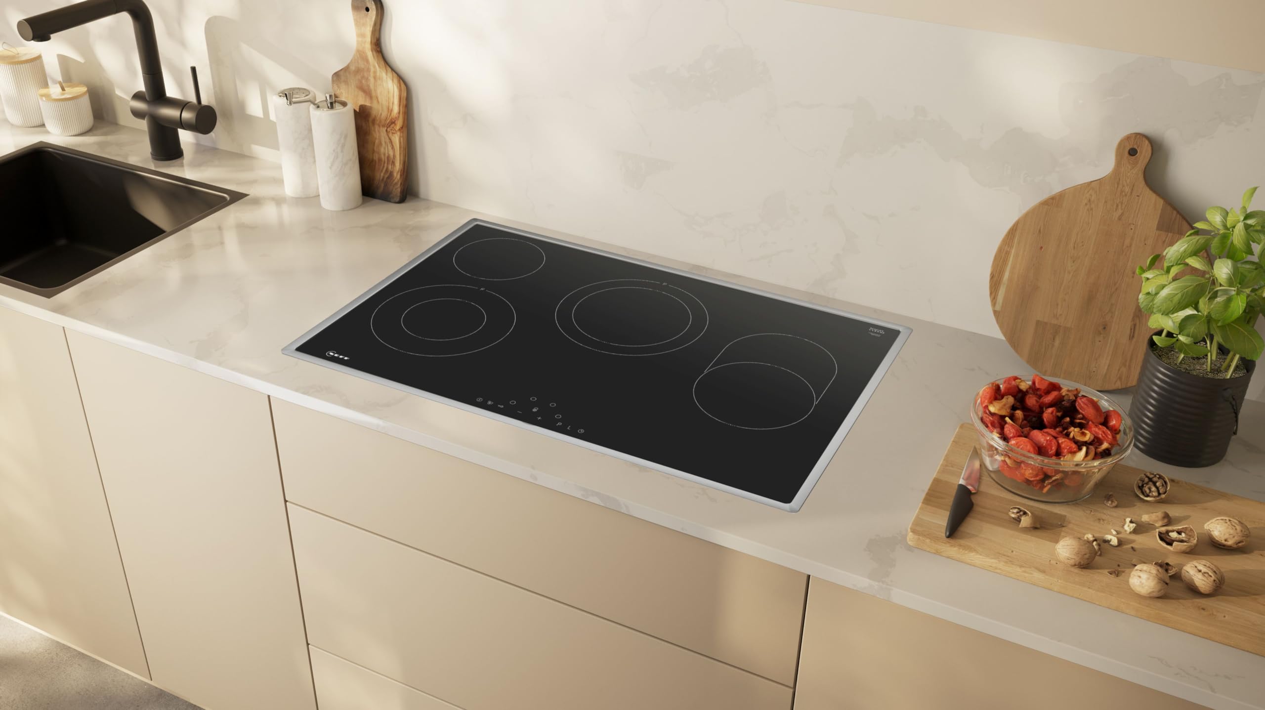 NEFF T18SDH9L0, N 70, Elektrokochfeld, autarkes Glaskeramik-Kochfeld 80 cm breit, Touch Control, Powerstufe, Bräterzone, aufliegend, Schwarz