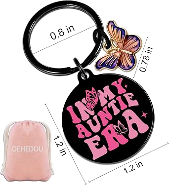 OEHEDOU In My Auntie Era Keychain For Women Aunt Gifts For Aunts From Niece Nephew Aunt Birthday Gifts For Women Mothers Day Best Auntie Gift Cute Butterfly Keychain For Aunties Great Aunts Gift