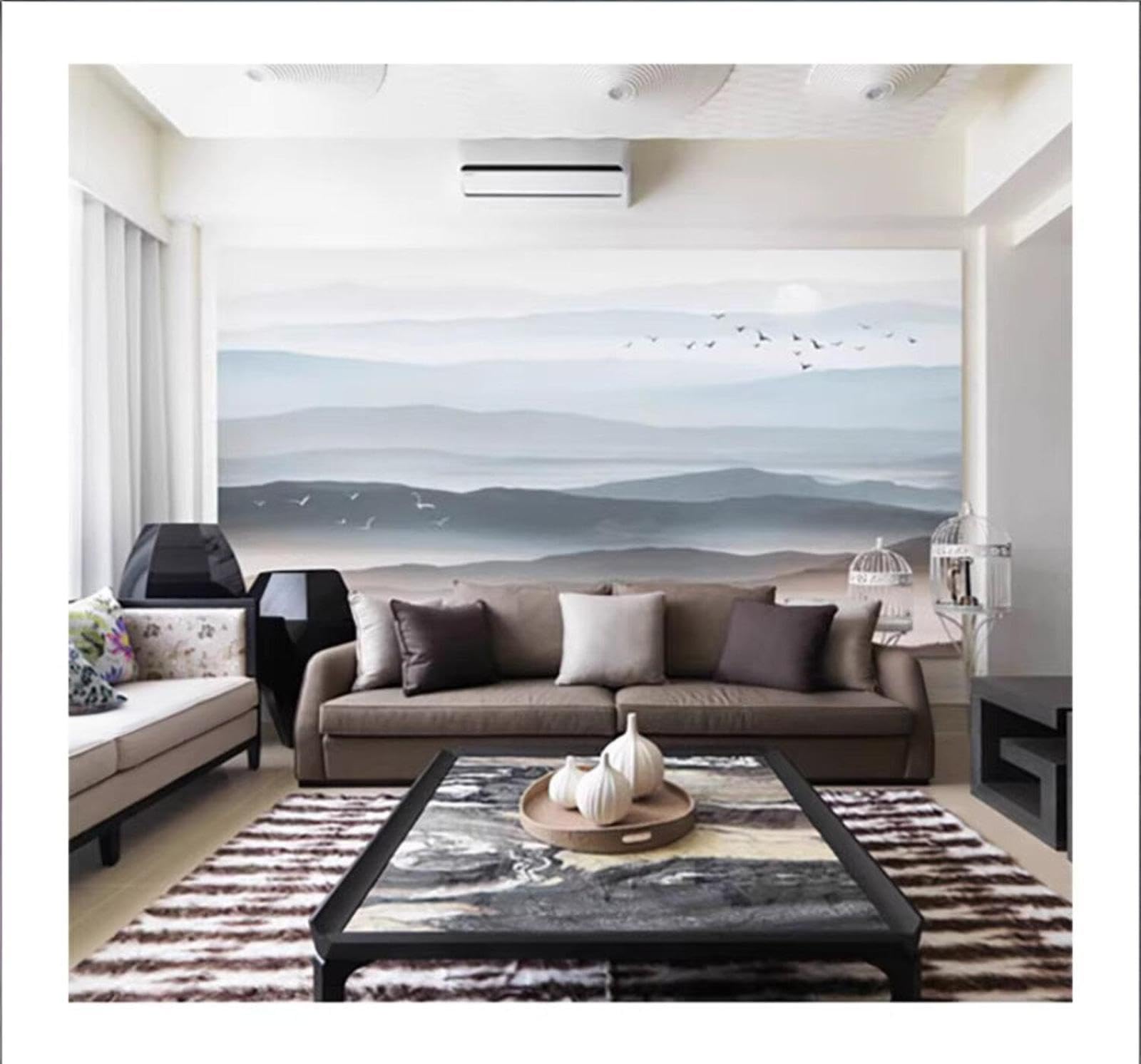 Xlming 430Cm×300Cm(B×H) Abstract Ink Wash Landscape Birds In Flight Scenery 3D Wallpaper Luxury Home Dining Decor Paste Sofa Living Room The Wall For Bedroom Mural-430Cm×300Cm