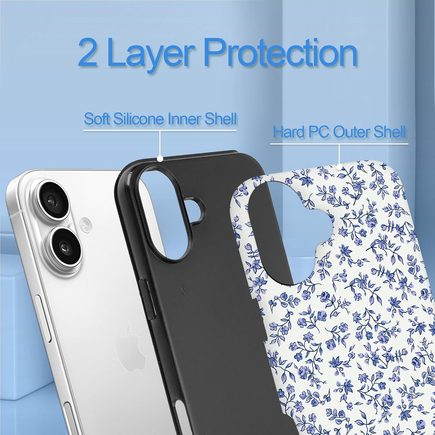SOKAD Magnetic Floral Phone Case for iPhone 17, Cute Blue Flower Pattern Compatible with Magsafe Matte Protective Case Cover with Screen Protector for Girls Women