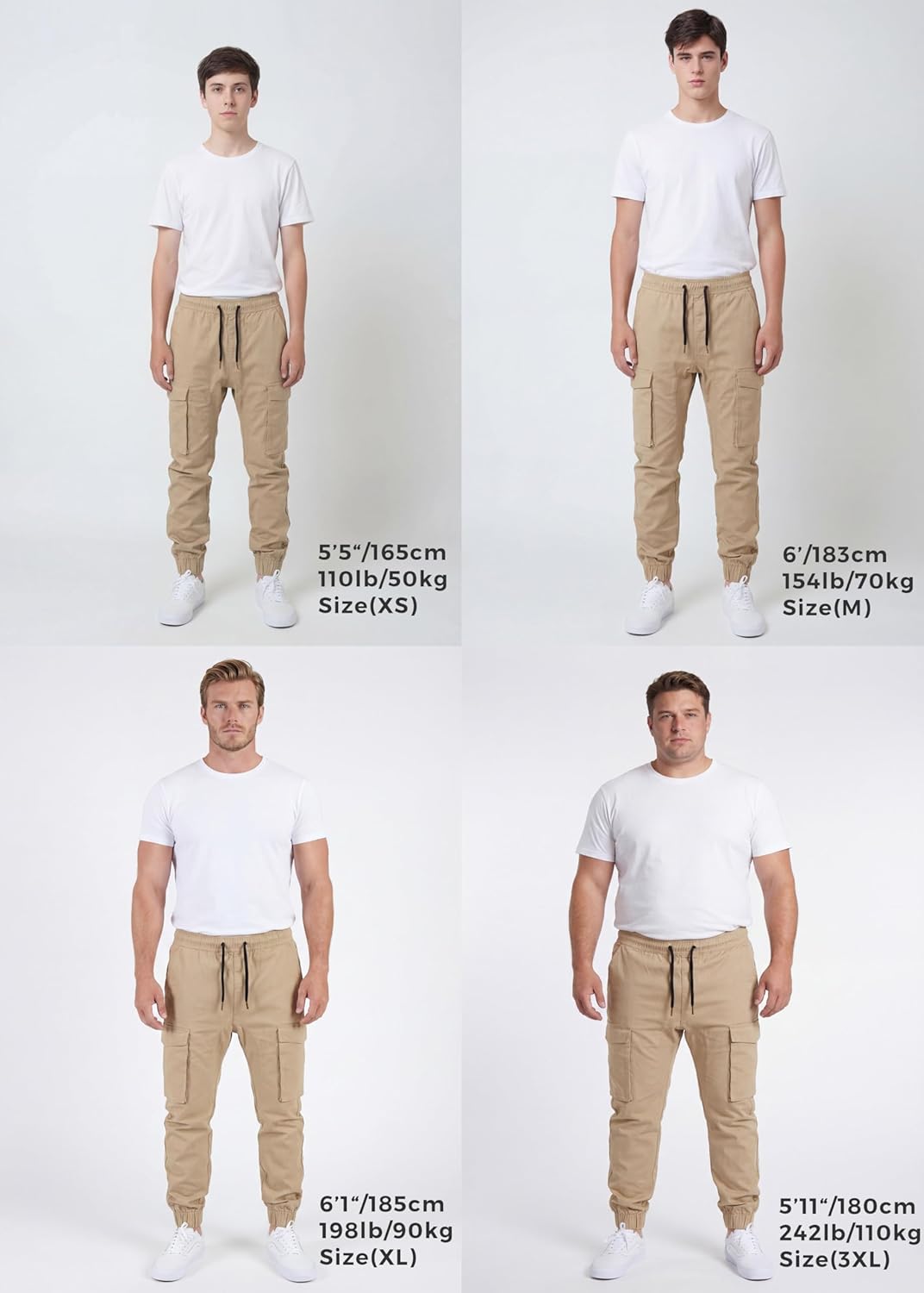 ITALYMORN Mens Khaki Joggers Casual Cargo Joggers Black Cargo Pants Drawstring Waist - Image 6
