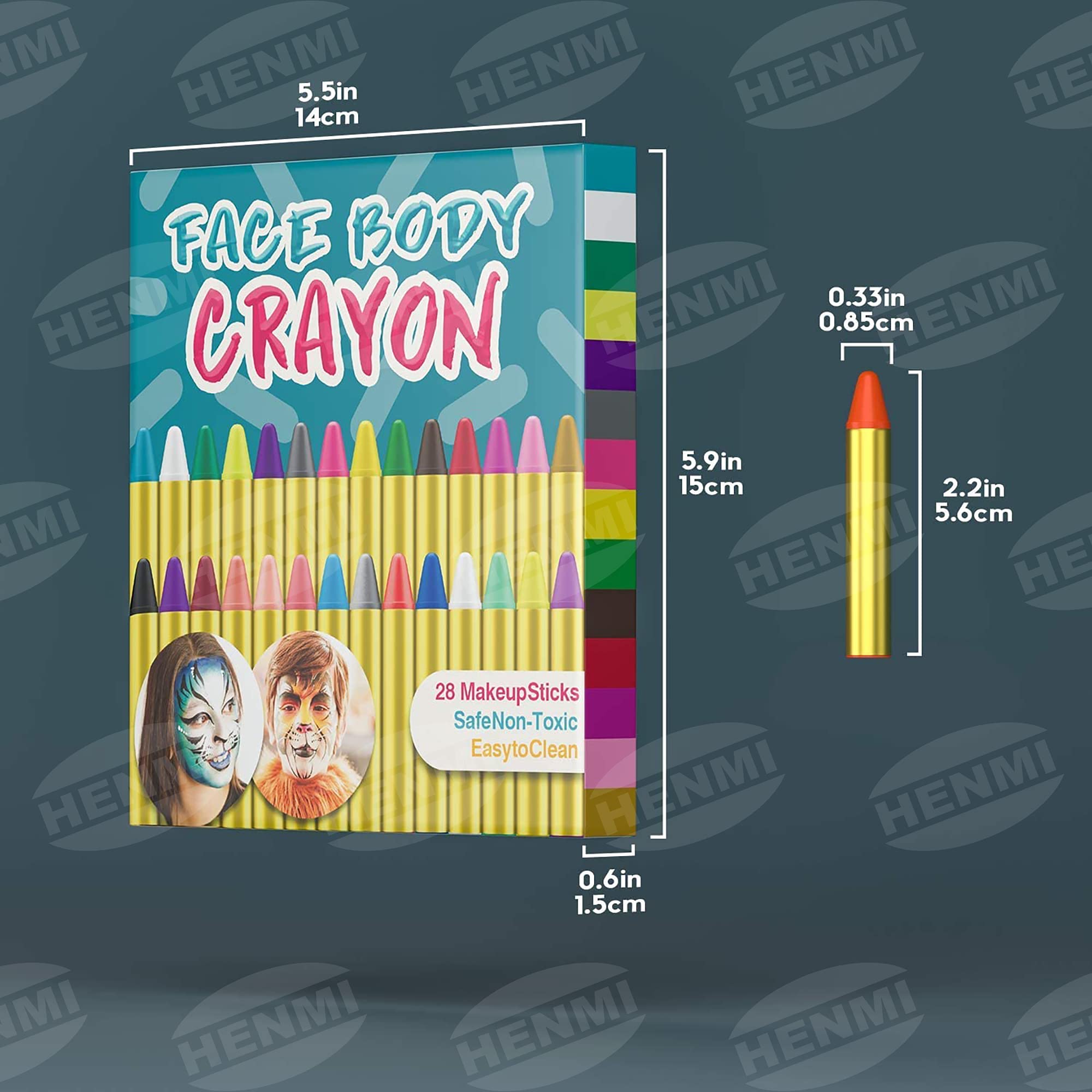 HENMI 28 Colore truccabimbi kit anallergici atossici, Face painting bambini, Adatto per Carnevale/Pasqua/Halloween/Feste colori per pancia gravidanza