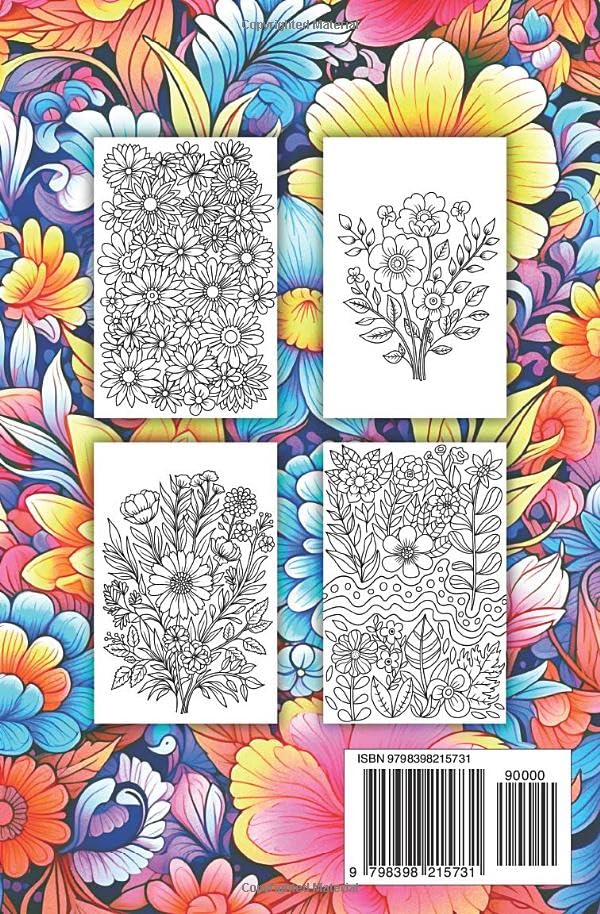 Bloom Mini Coloring Book for Adults: A Travel Size Coloring Book with Beautiful Floral Designs For Stress Relief & Relaxation image 3