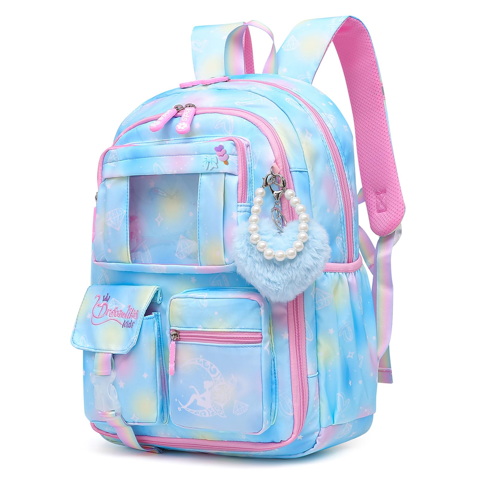 Sweet Girls Backpack School Bag for Students Kids Book Bag with Multiple Pockets Children's Backpack Trendy Laptop Backpack（17inch Blue）