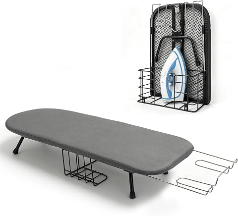 Tabletop Ironing Board with Iron Holder – Foldable Mini Board