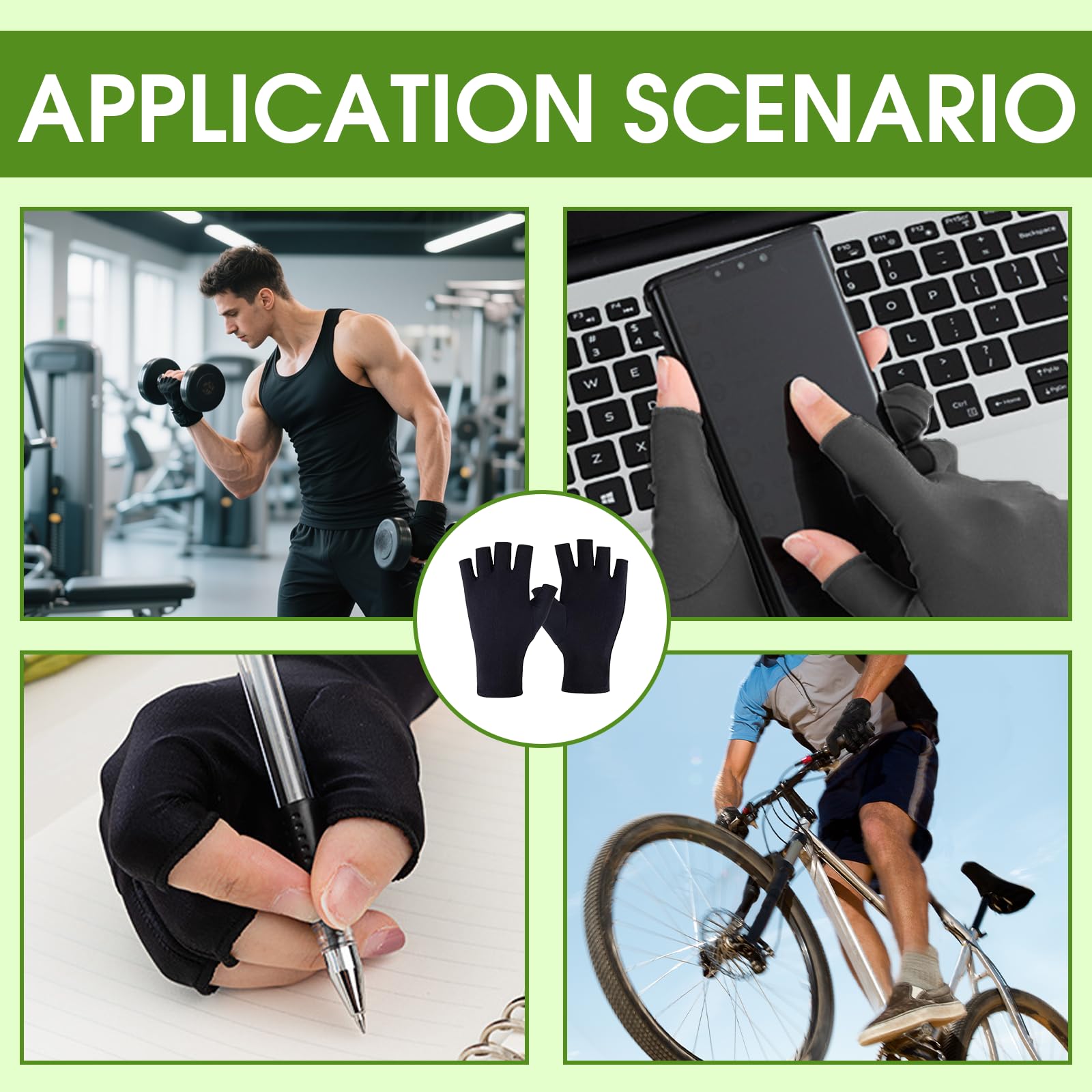 Guantes de Protección Solar, Guante Sin Dedos Guantes de Ciclismo Ligeros Guantes de Manicura de Protección UV Sin Dedos para Escribir para Ciclismo Conducción Pesca Fitness Camping(Corto Negro)