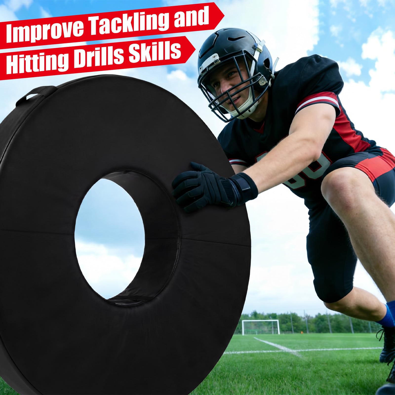 Fußball-Tackle-Rad – Fußball-Tackle-Schnullerring mit Riemen für Jugendliche – hochdichter Schwamm und wasserdichtes PU-Fußball-Trainingsgerät zum Blockieren, Schlagen von Übungen und Üben