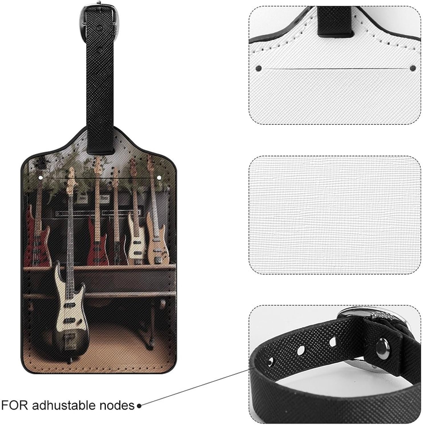 Guitar Bass Music Musical Instruments Luggage Tags for Suitcase Personalized Bag Tags with Name ID Card Privacy Cover ID Label Travel Bag Label with Loop PU Leather Suitcase Tags for Travel Essentials image 4