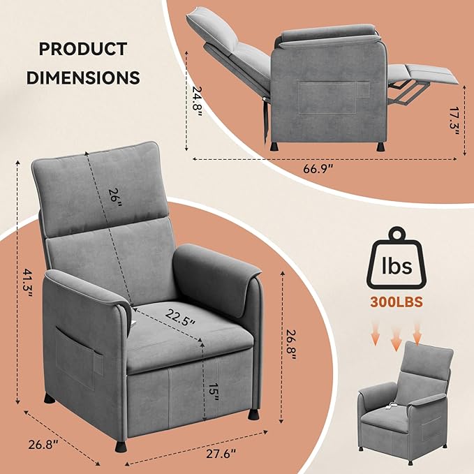 Sillón Reclinable Eléctrico Chenille Gris con Control Remoto miniatura 2