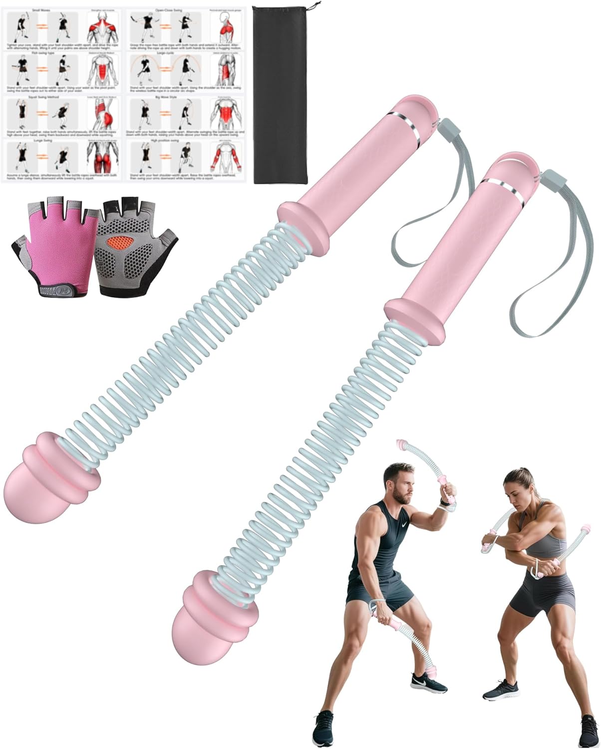 Ropeless Battle Ropes,Adjustable,Cordless Battle Ropes Set with Training Guide, Fitness Gloves, Adjustable Weight Rings, and Storage Bag. Suitable for Home, Outdoor, Office, and Gym Workouts. Unisex