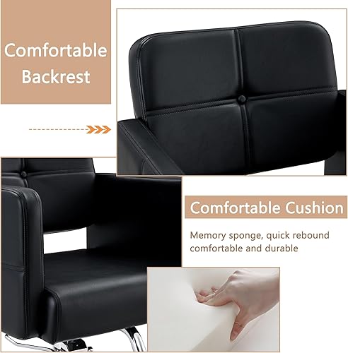 Miniatura 6 de AZmac Barber Chair, Salon Chair for Hair Stylist with 360 Swivel, Modern Black PU Leather Hair Cutting Chair with Silver Height Adjustable Leg for