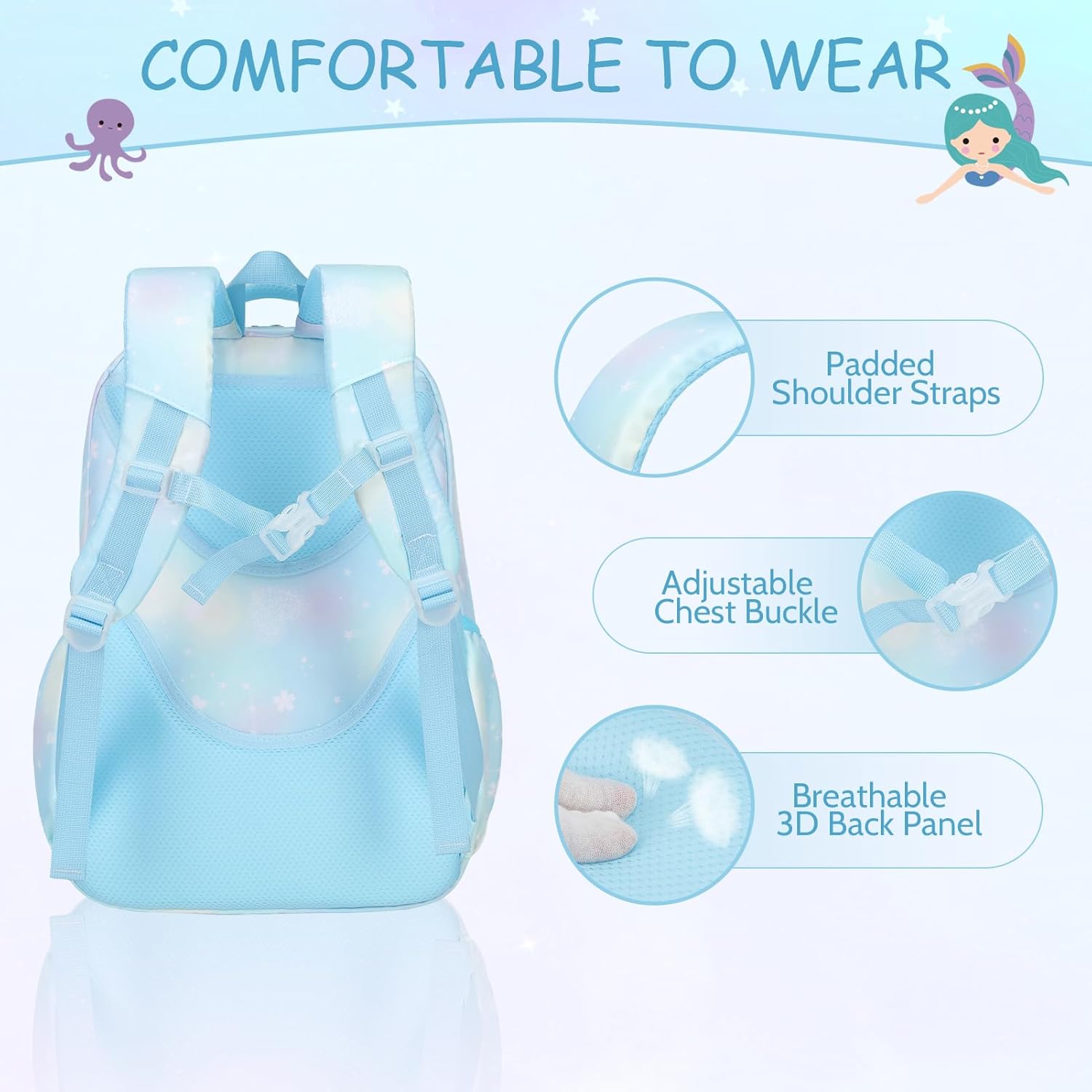 Kids School Backpack for Girls, Mermaids Bookbag Backpack with 14OZ Water Bottle, Lunch Bag Set for GirlsTeens Middle Student, Girls Backpacks for School (4pcs Water Bottle) - Image 4