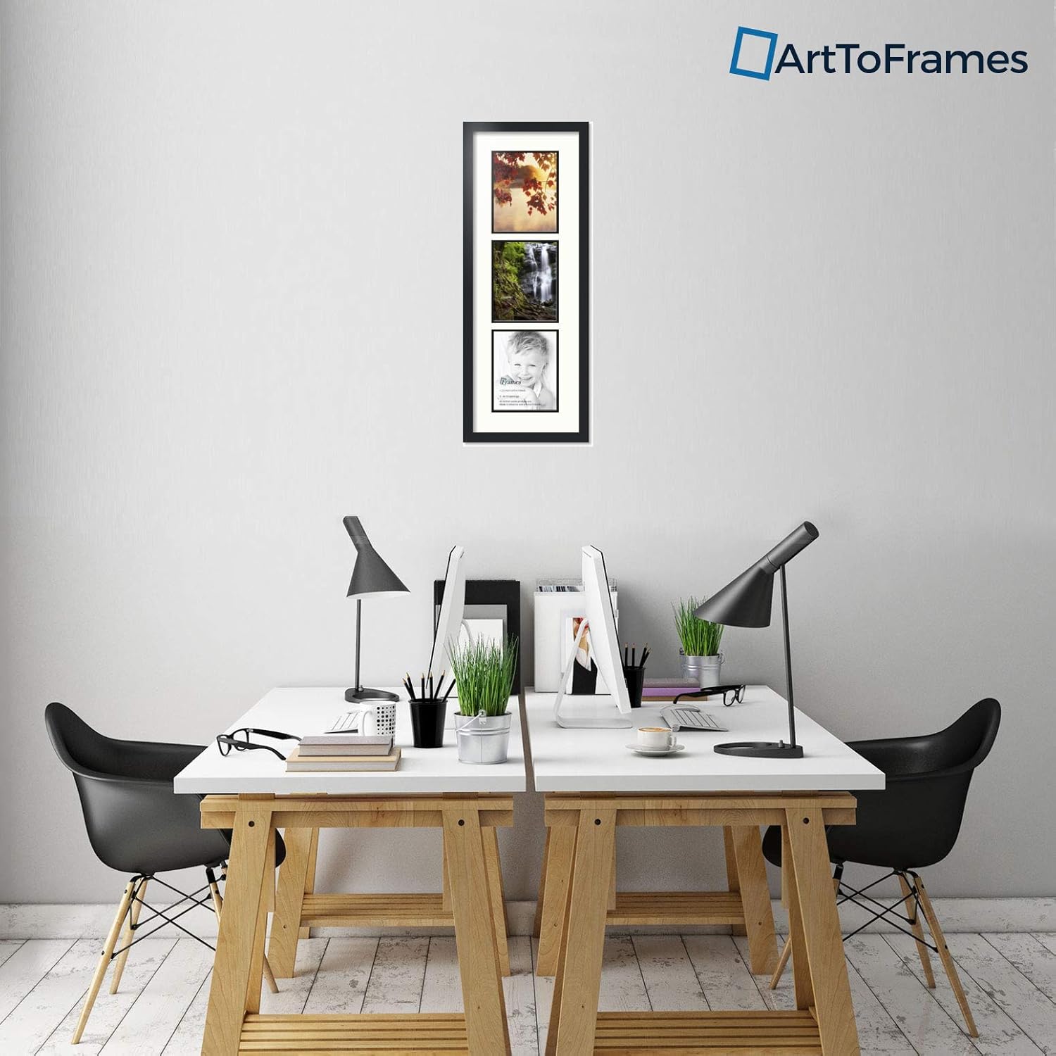 ArtToFrames Collage Photo Frame Double Mat with 3 - 8x10 Openings and Satin Black Frame