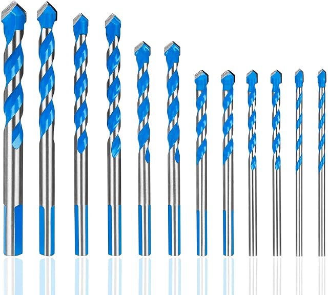 CYLBAQ 12Pcs Masonry Drill Bits, 3mm-12mm Concrete Drill Bit Set, Alloy Tungsten Carbide Tip Triangle Shank Multipurpose for Wall, Brick,Tile, Cement, Concrete, Glass, Wood, Porcelain Ceramic(Blue)