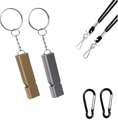 Whistle Emergency Loud with 2 Lanyard Keychain, High Pitch Double Tubes Coyote Whistles 120db