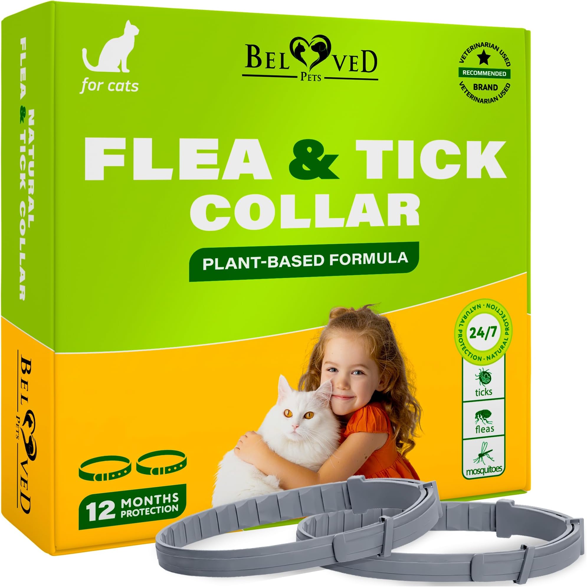 Natural Flea & Tick Collar for Cats - 12 Months Control of Best Prevention & Safe Treatment - Anti Fleas and Ticks Essential Oil Repellent (1 Count)