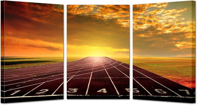 KREATIVE ARTS 3-Piece Canvas Wall Art Set - Running Track Sunrise Scenery, 16x24inch Each, Ready to Hang Canvas Prints for Living Room & Home Decor