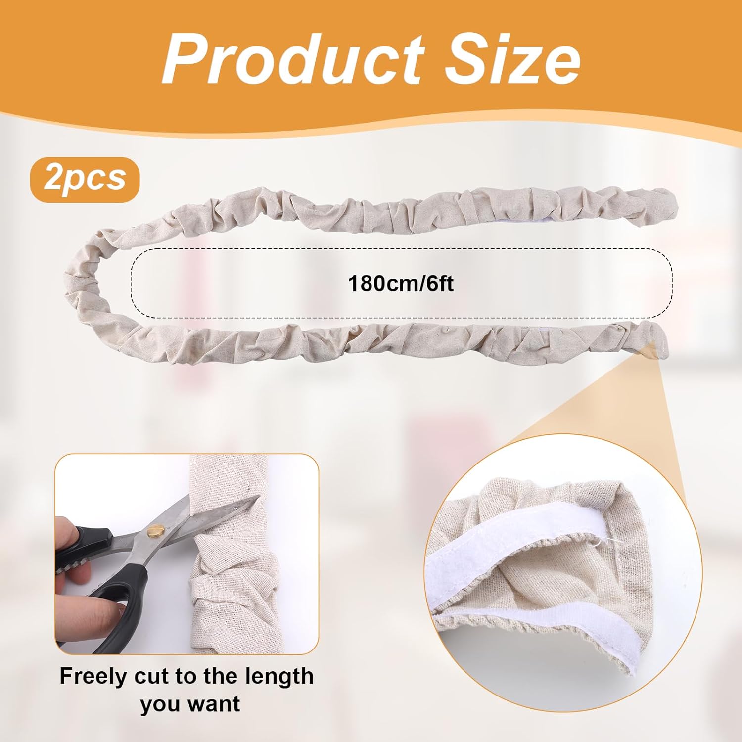2pcs Fabric Cord Covers, 6ft Lamp Cord Cover Chandelier Chain Cover Cable Sleeve Decorative Electric Electrical Cord Cover Hider Cloth Wire Cover for Cable Management Organization