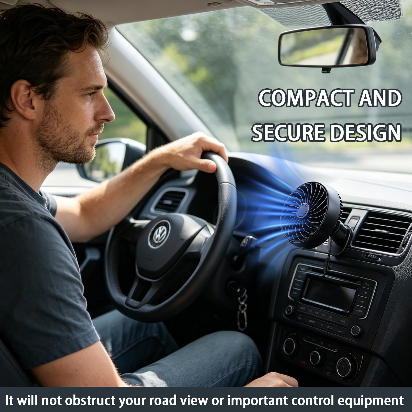 Ventilatore USB per auto con montaggio a gancio, ventola portatile per auto, 5 V/1 A, ventola di raffreddamento per auto, 3 velocità regolabili, girevole a 360°, clip di raffreddamento per la