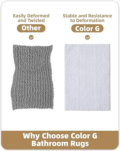 Miniatura 8 de Color&Geometry Alfombras de baño blancas, absorbentes, antideslizantes, suaves, lavables, de secado rápido, 24 x 36 pulgadas, alfombra blanca de