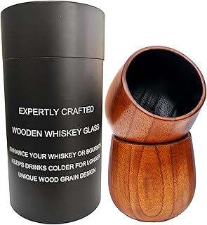 Wooden Whiskey Glasses, Handcrafted Charred Whiskey Tumbler, 10oz Bourbon Glasses for Men, Unique Gifts for Dad Husband Birthday Anniversary Christmas, Natural Wood Grain Design (2 Pack Charred)