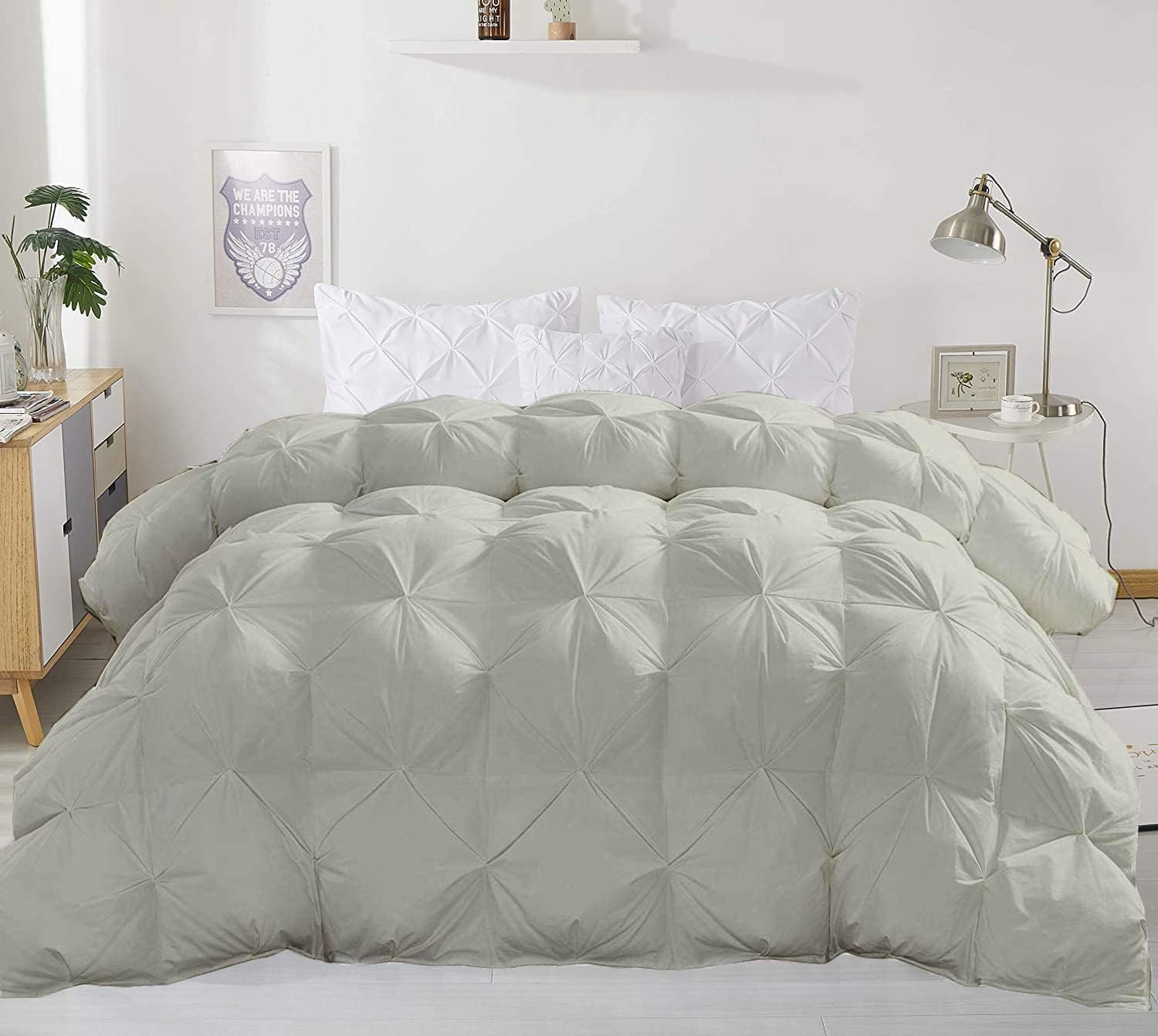 Premium Collection 1000-TC All Season Down Alternative Comforter & 2pc Pillow Shams Oversized King Size 116 x 98 Inches Decorative Pintuck Comforter 100% Egyptian Cotton 600-GSM Fill & 8-Corner Tabs