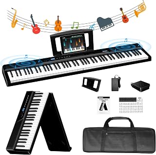 TERENCE Piano Keyboard 88 Key Weighted Key Digital Piano 30W Speaker Bluetooth MIDI Touch Sensitive Panel Portable Keyboard Piano for Beginners Adults Practice Gift for Christmas birthdays V50 Black