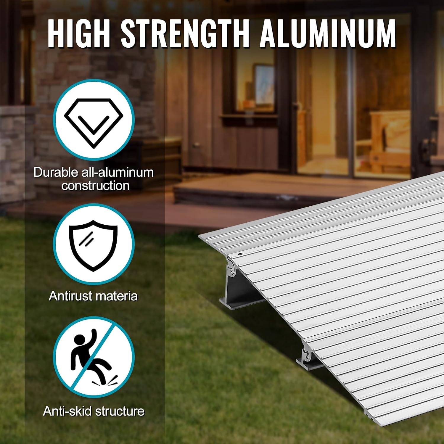 Threshold Ramp Aluminum Door Entry Ramp 800Lbs Load Capacity Adjustable Threshold Ramp for Wheelchair, Stroller, Scooter and Power Chairs Walkers (2 Inch)