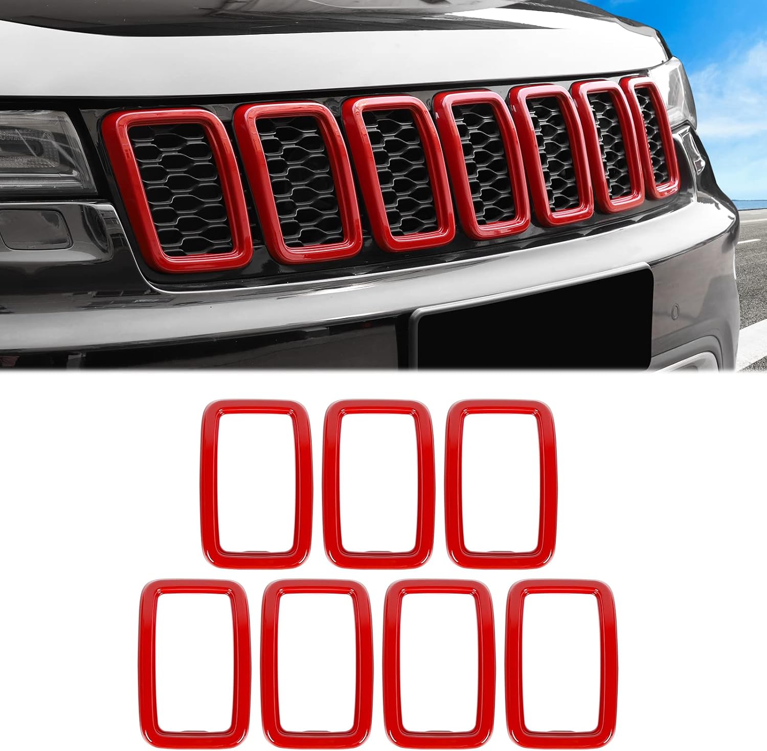 JeCar Grille Inserts ABS Grill Cover Trim Kit for 2017-2021 Jeep Grand Cherokee WK2, Red