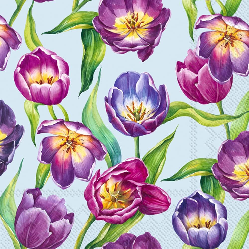 IHR Ideal Home Range - Paper Napkins TULIP MEADOW light blue 20-Count 3-Ply Lunch Napkins 6.5 x 6.5 inches