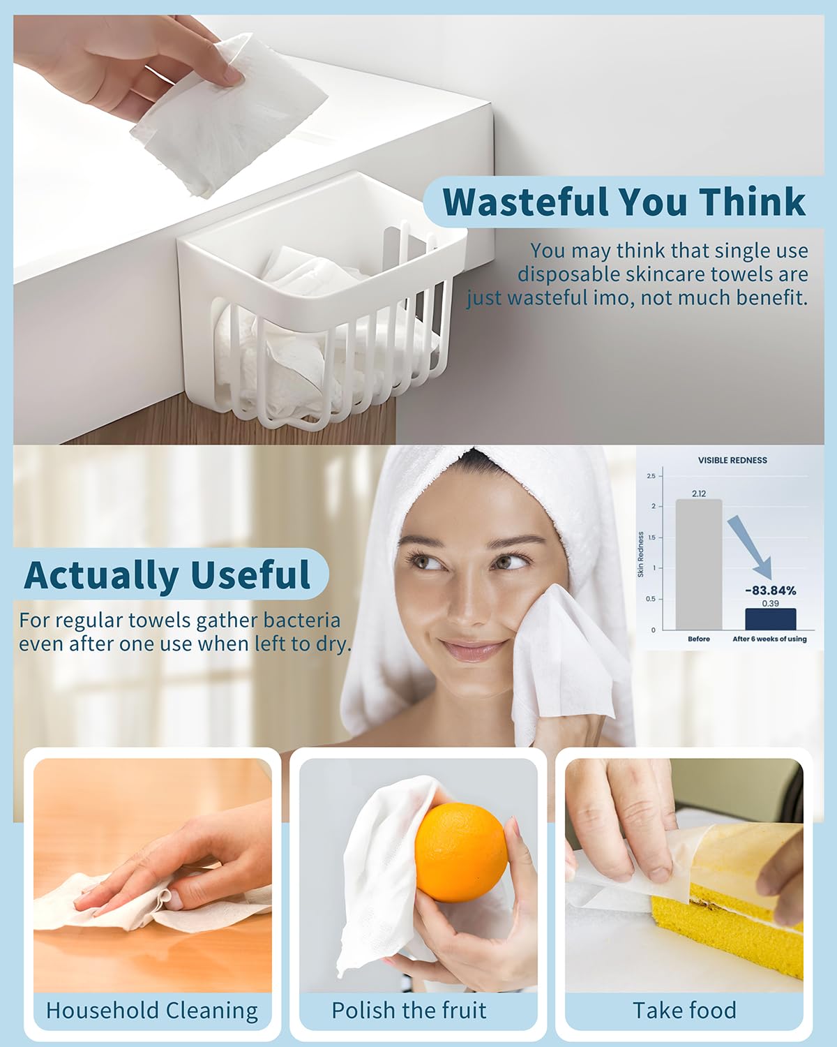 Towels For One Use With 100 Count, Facial Towels, 100% USDA Biobased Face Towel, Disposable Face Towelette, Makeup Remover Dry Wipes, Ultra Soft