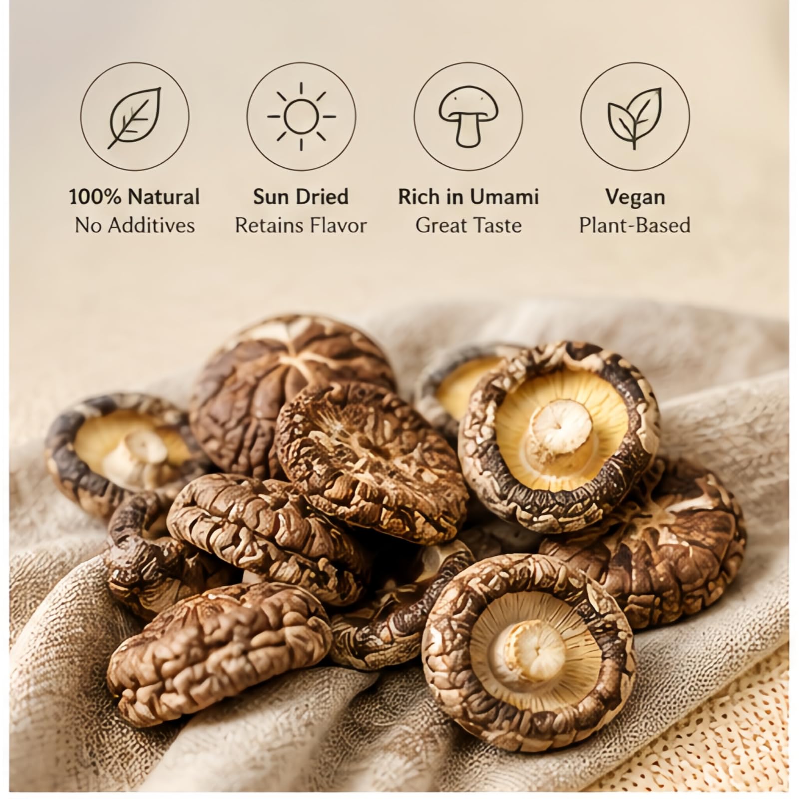 JOIYSVEN Funghi Shiitake Secchi , Qualità Premium, Ricchi Di Umami Per Brodi E Saltati in Padella, Vegan 100% Naturali, 500g
