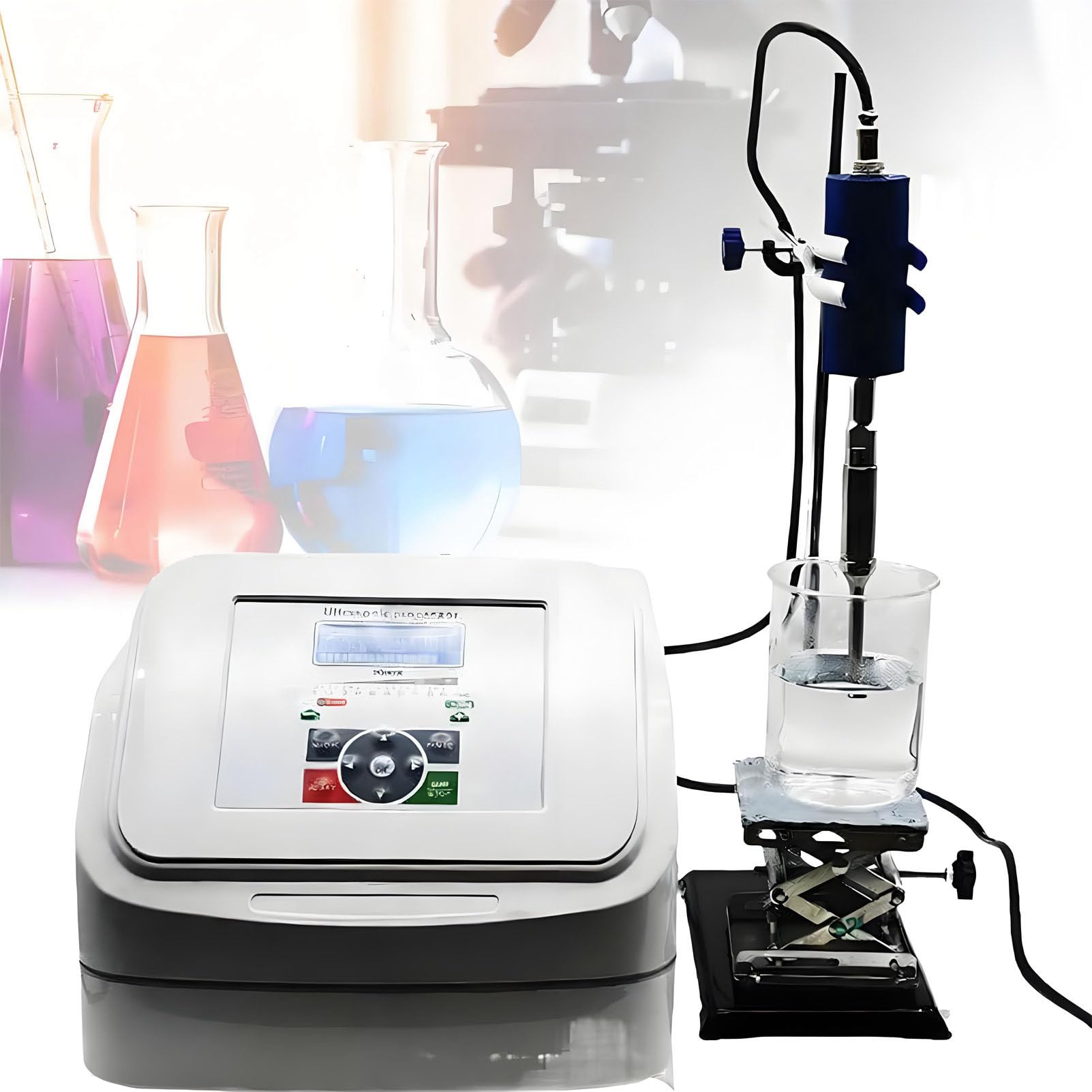 Homogenizator ultradźwiękowy – emulgator laboratoryjny z kontrolą czasu/regulacją mocy/trybem pulsacyjnym, wydajność przetwarzania < 600 ml, do emulsyfikacji cieczy i jednorodnej dyspersji 110V