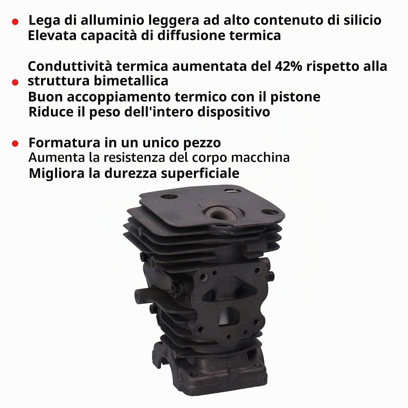 Kit Pistone Cilindro per Husqvarna 445 450 450e Parti di Ricambio per Motosega 44 Mm con Forte Capacità di Diffusione Termica