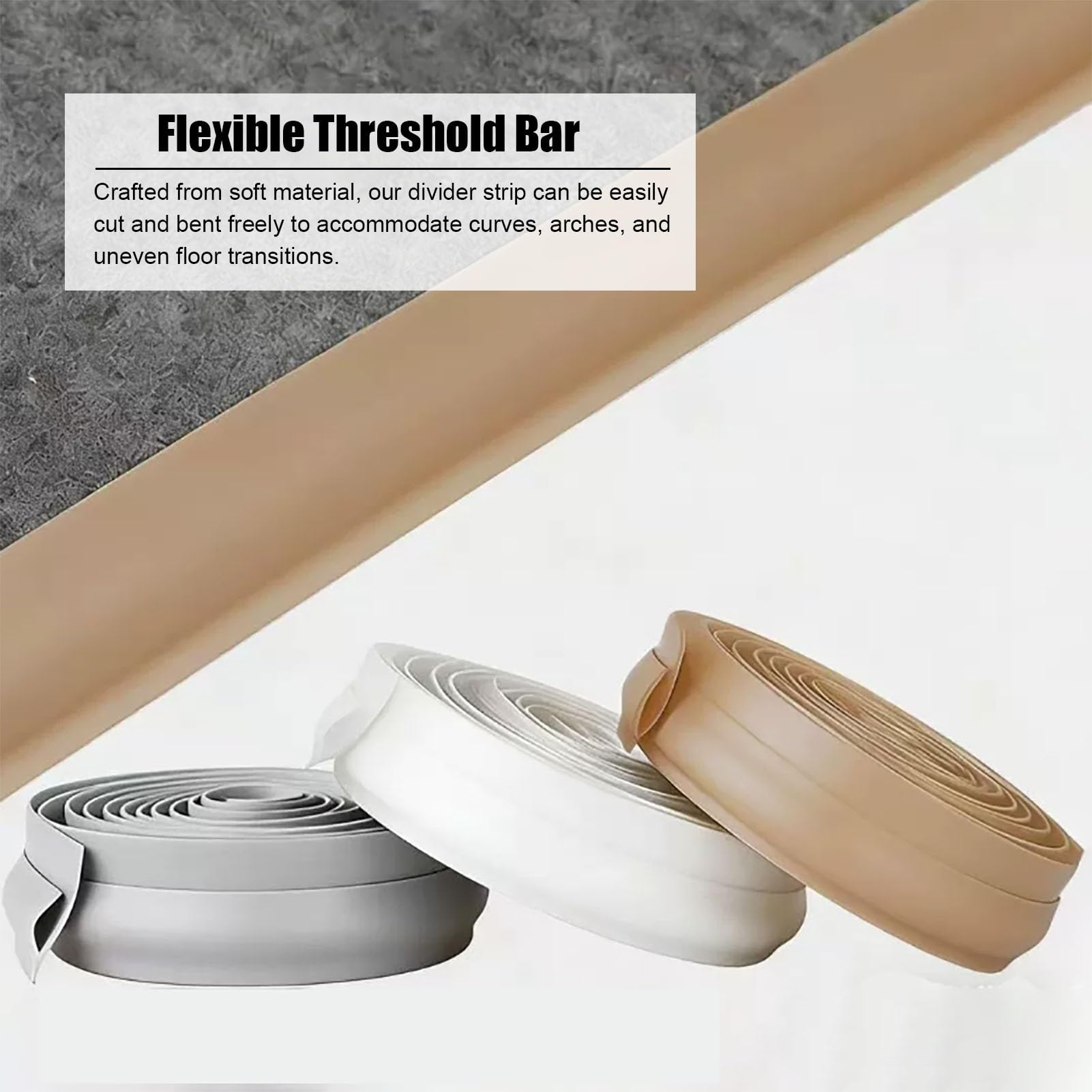 Barre de Seuil Bande de Finition Autocollante en PVC Souple pour Moquette
