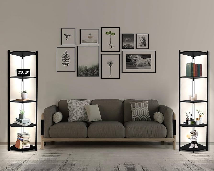 Amazon｜VIWODS コーナーシェルフ ライト付き 高さ57.8インチ