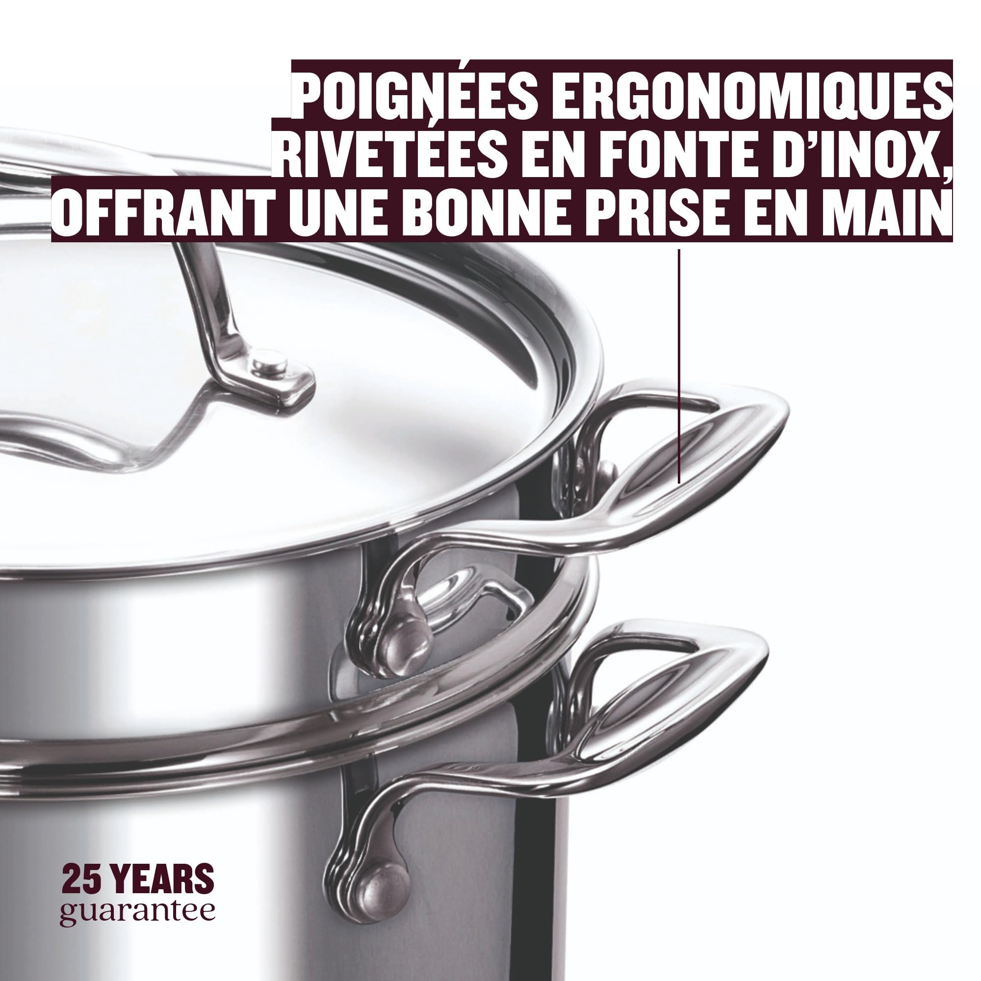 Beka Chef Marmite à Pâtes Inox 18/10 - 24 cm - 7,6 Litres - Panier Passoire Inclus - Tous Feux Compatible Induction, Argenté